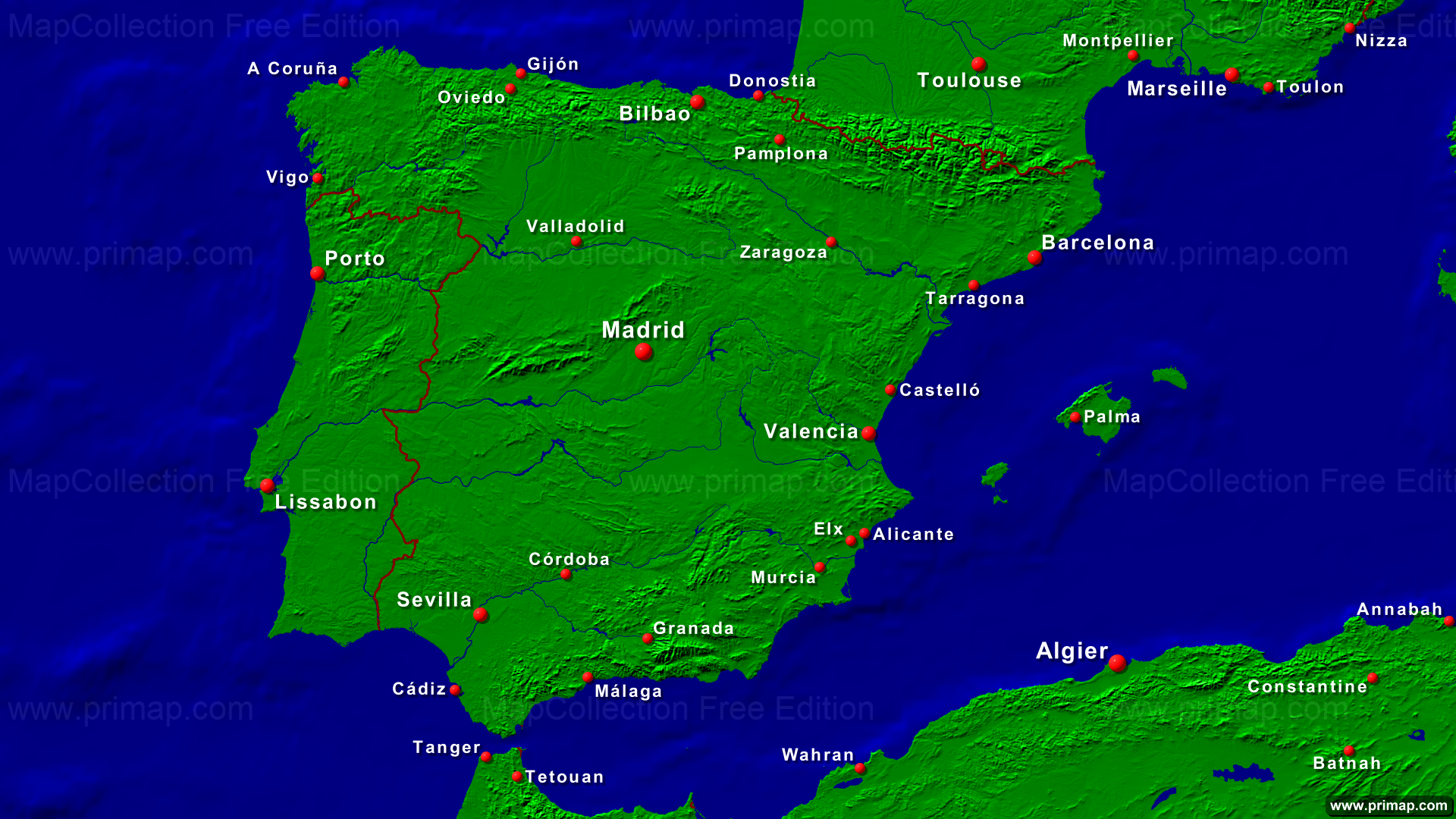 Spanien Karte Mit Städten | hanzeontwerpfabriek